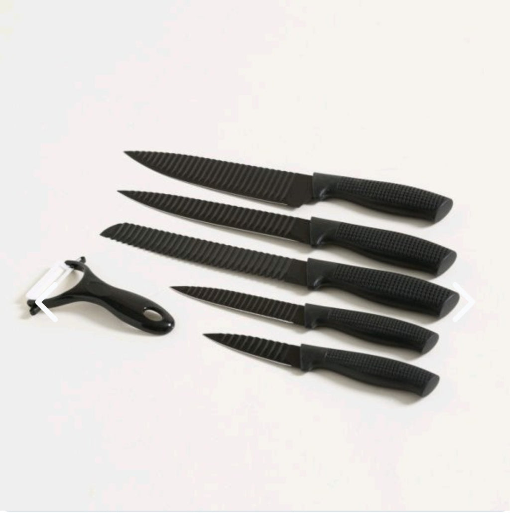 Set de Cocina x6 | 5 Cuchillos Acanalados + Pela Papas